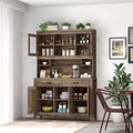 Meuble de rangement de cuisine avec plan de travail pour micro-ondes, doubles portes vitrées et 2 tiroirs